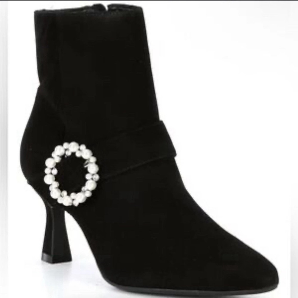 Alex Marie Marilyn Suede Pearl Buckle Booties Black Sizes 7.5 and Size 8